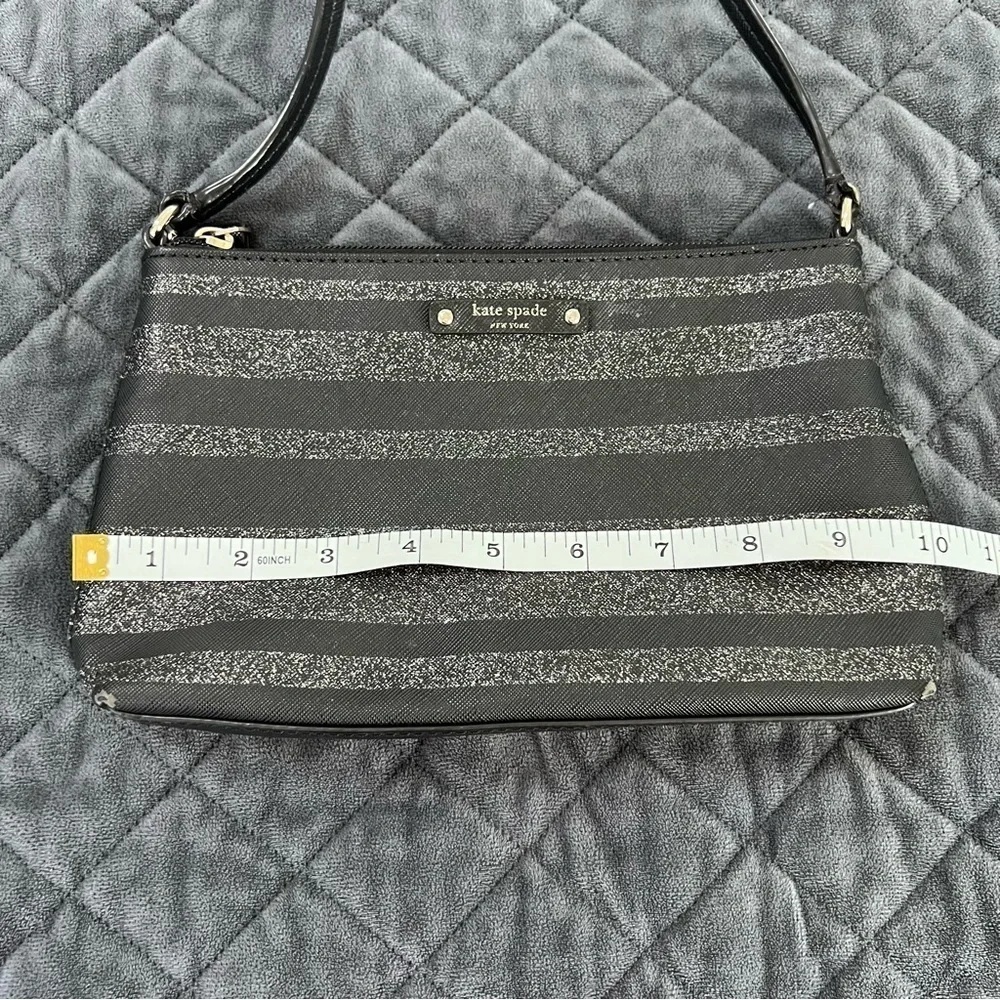Kate Spade Crossbody Purse Bag Black Shimmery Sparkle Stripe Small Rectangle